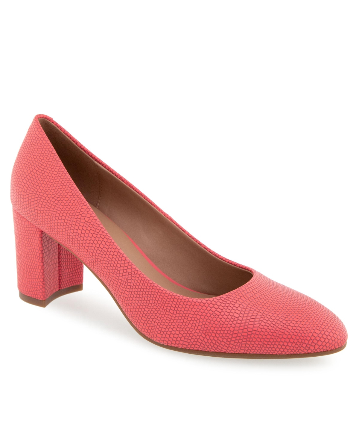 Women's Betsy Block Heel Pumps - Coral Lizard Embossed
