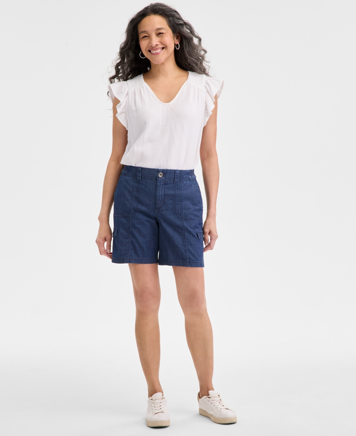 Style & Co Women's Petite Mid-rise Comfort-waist Cargo Shorts, Exclusively At Macy's In Blue