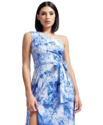 Women's Bella Floral-Print Pleated One-Shoulder Gown