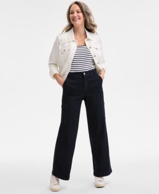 Style & Co - Petite High-Rise Wide-Leg Cargo Jeans