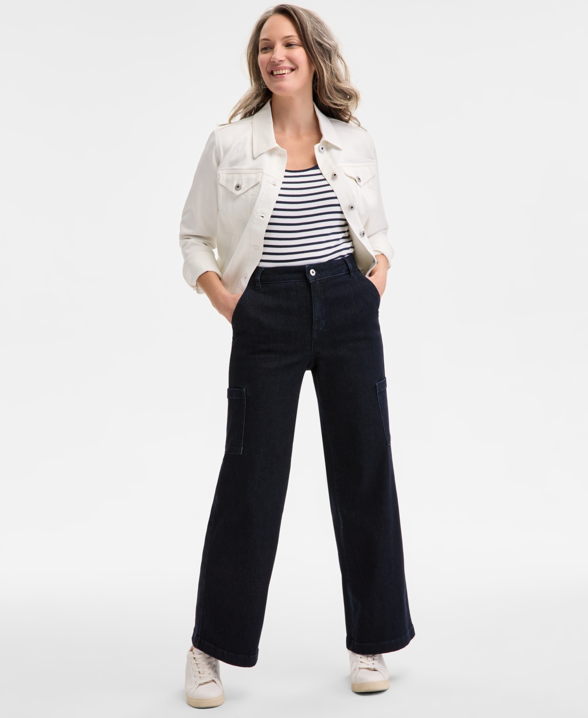 STYLE & CO PETITE HIGH-RISE WIDE-LEG CARGO JEANS, EXCLUSIVELY AT MACY'S 