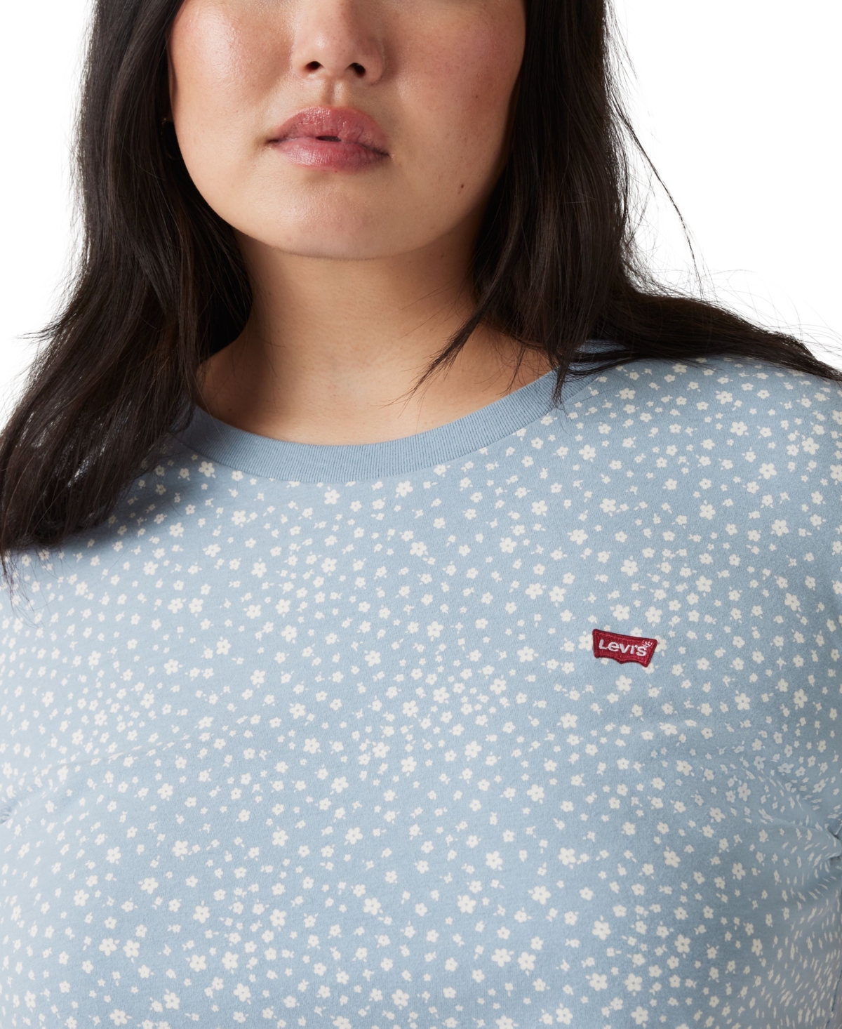 Levi's Plus Size Cotton The Perfect Scattered-floral Tee In Scattered Floral Dusty Blue