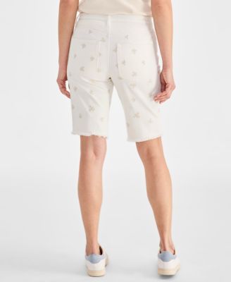 Petite Mid Rise Raw-Edge Denim Bermuda Shorts, Created for Macy's