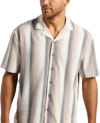 Men's Short Sleeve Striped Button Up Camp Shirt