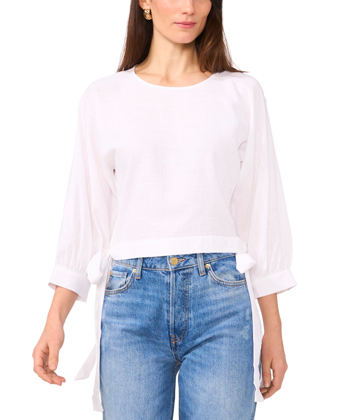 1.state Women's Crewneck Side-tie Cropped Blouse In Ultra White