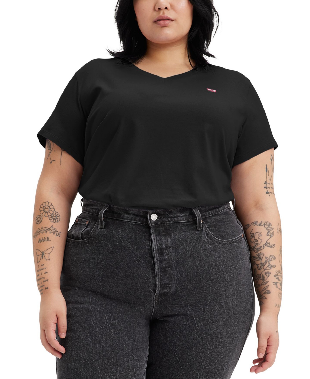 Plus Size Cotton Perfect V-Neck Tees - Indigo Stripe