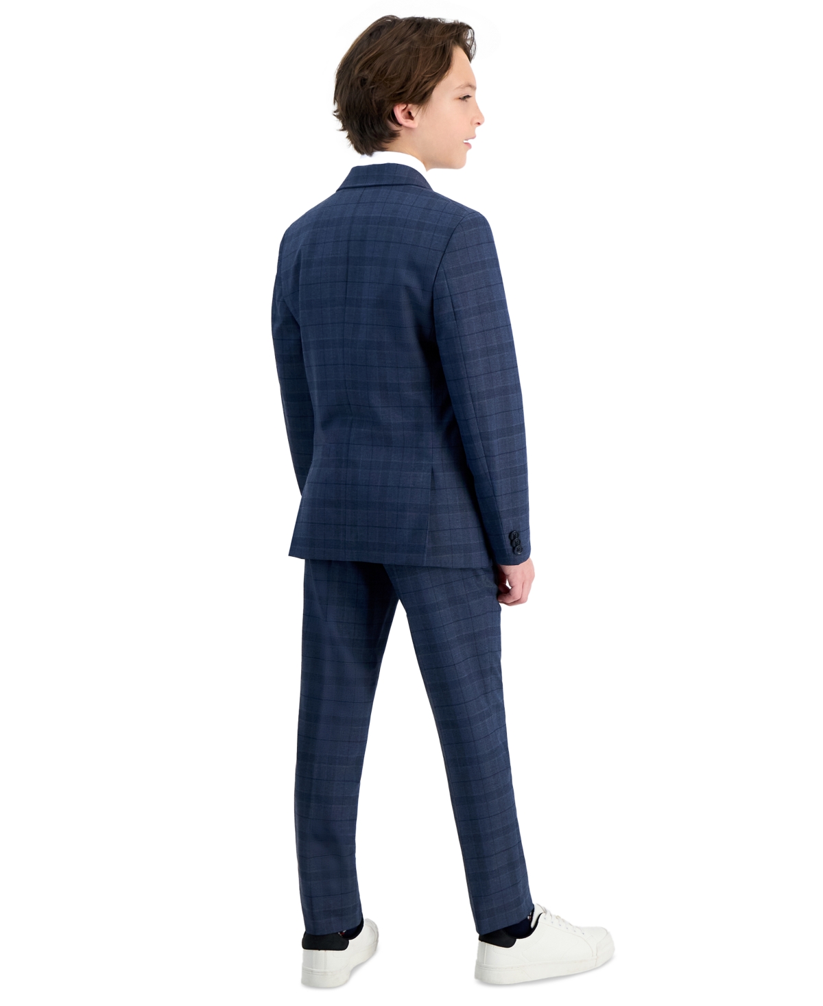 Kenneth Cole Reaction Big Boys Slim-fit Plaid Suit In Navy