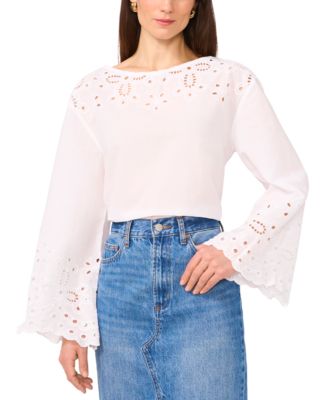 1.STATE - Women's Cotton Eyelet Bell-Sleeve Blouse
