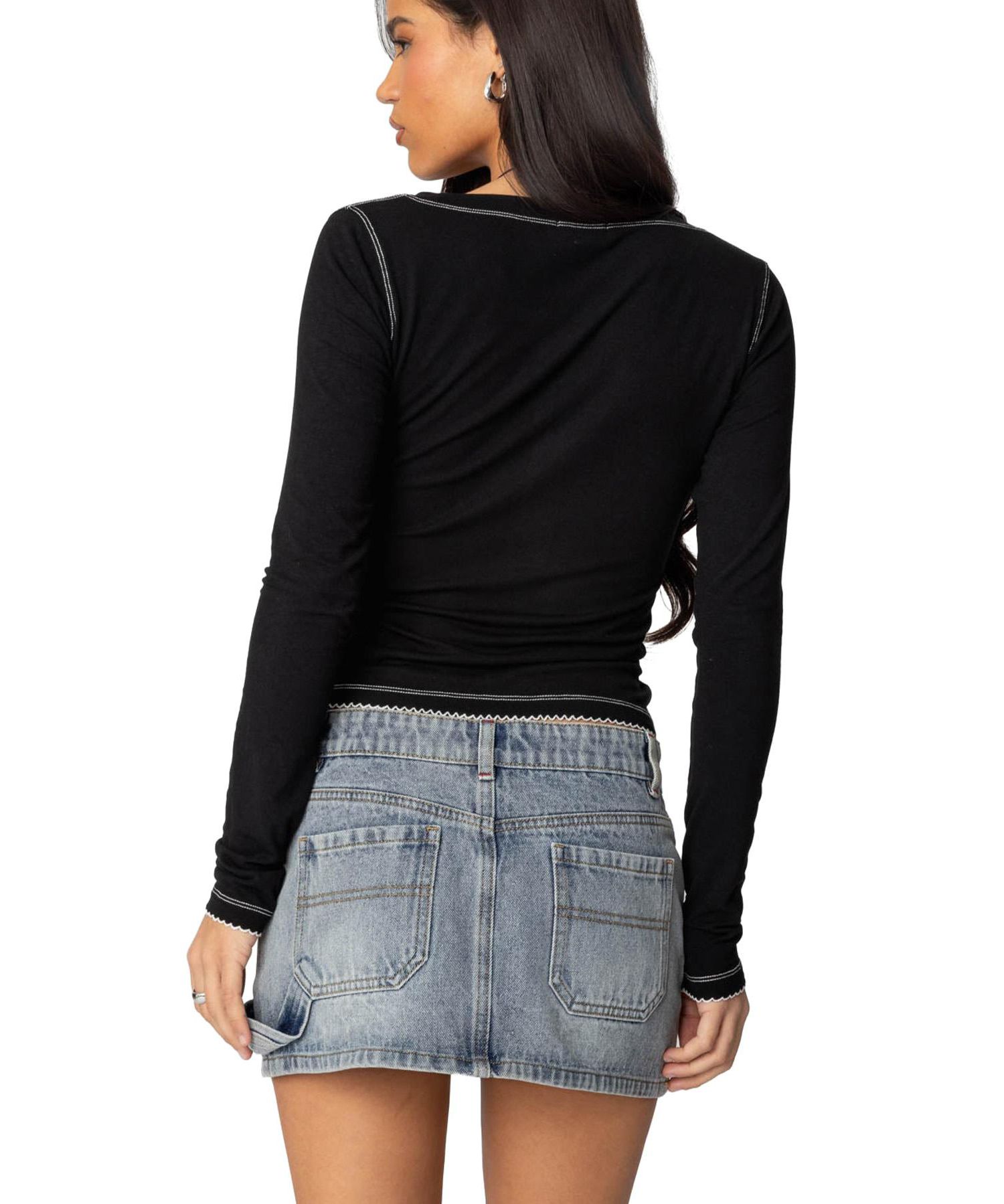 Women's Yael Contrast Stitch Henley Top