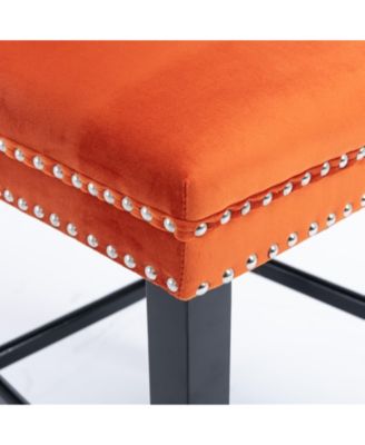 Set of 2 Velvet Counter Height Stools, 26.3" Button Tufted Upholstered Kitchen Island Chairs with Back