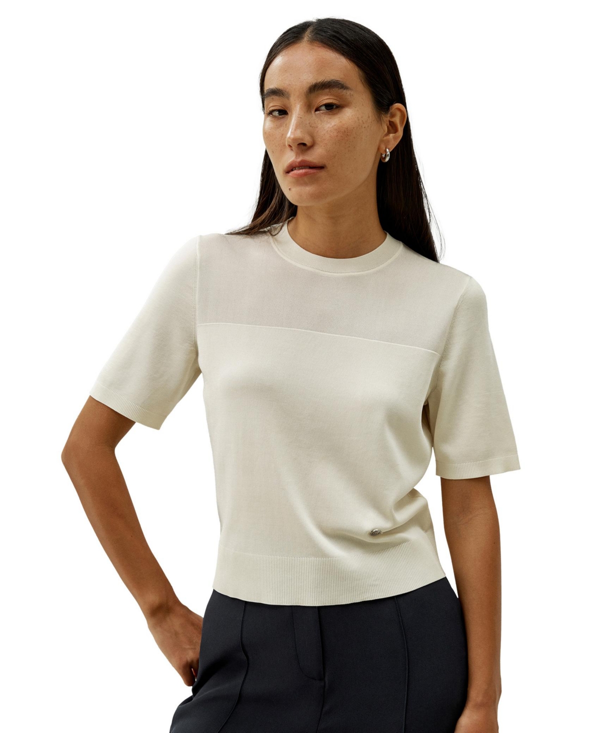 Sophisticated Dual-Knit Silk T-Shirt for Women - Black