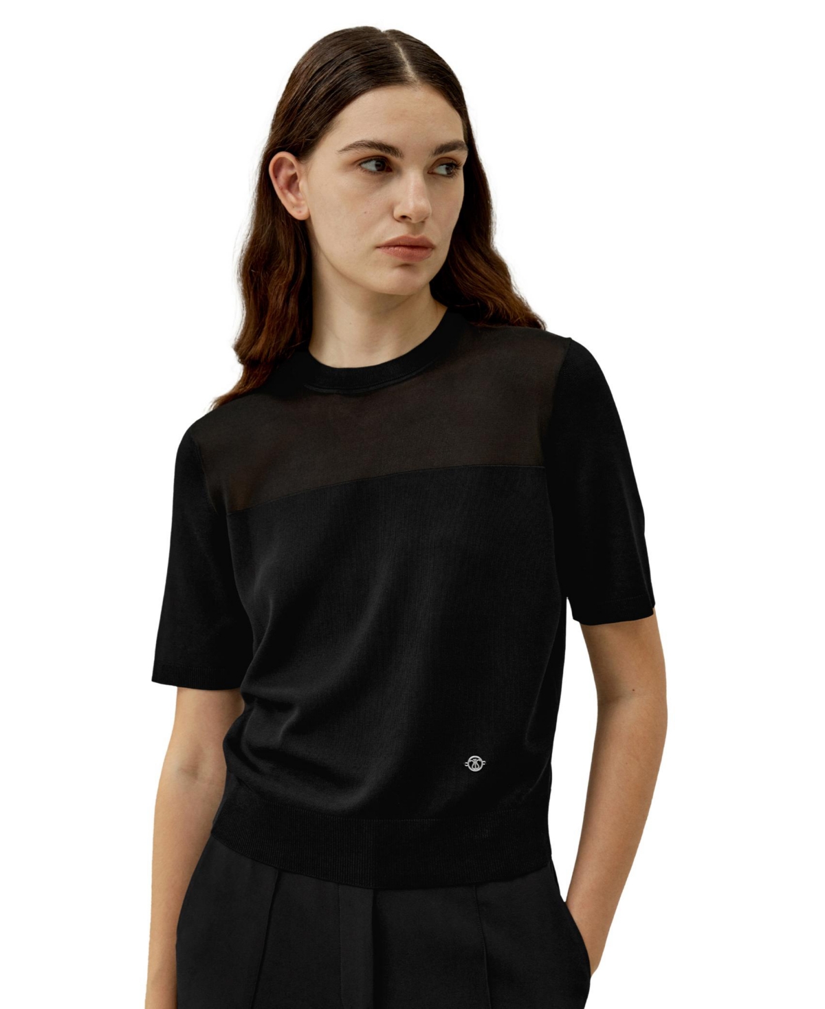 Sophisticated Dual-Knit Silk T-Shirt for Women - Black