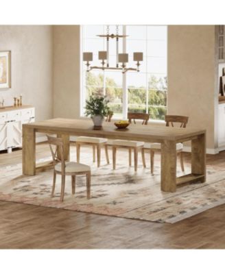 86.61-Inch Dining Table for 6-8, Farmhouse Narrow Kitchen Table with Wood Pedestal Base, Extra Long Rectangular Dinner Table, Natural Oak