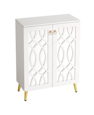 Mirrored Shoe Cabinet, 5-Tier White Modern Shoe Organizer Cabinet with Doors, Wooden Freestanding 25-Pair Shoe Rack Closet Storage Cabinet