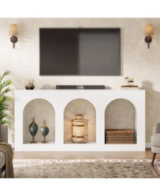 70.9" White Console Table with Storage, Wood Entryway Entry Table with 3 Arched Shelves, Behind Couch Sofa, Narrow Long