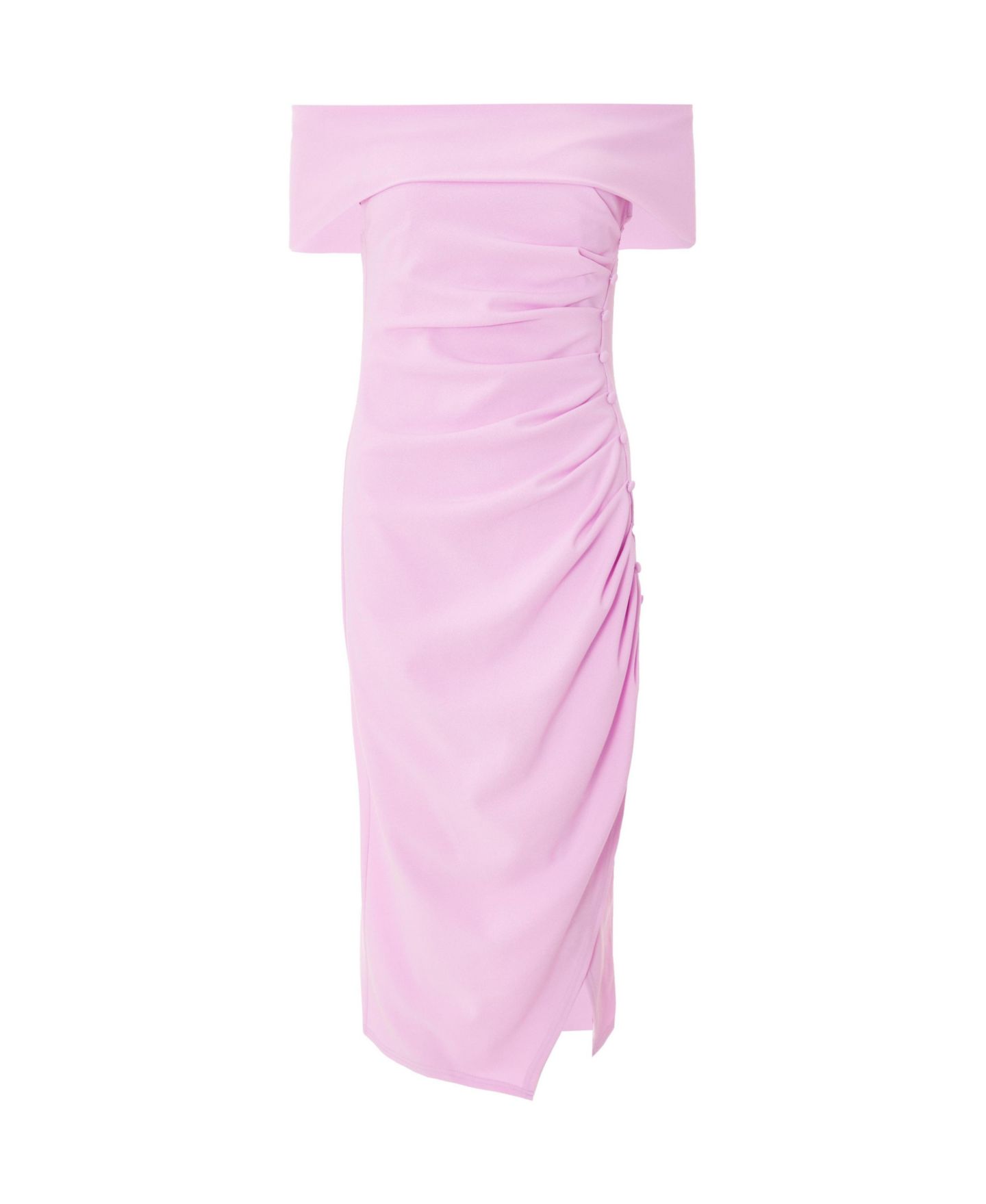 Женское платье QUIZ Scuba Crepe Bardot Ruched Midi, цвет: Сиреневый — фото 4