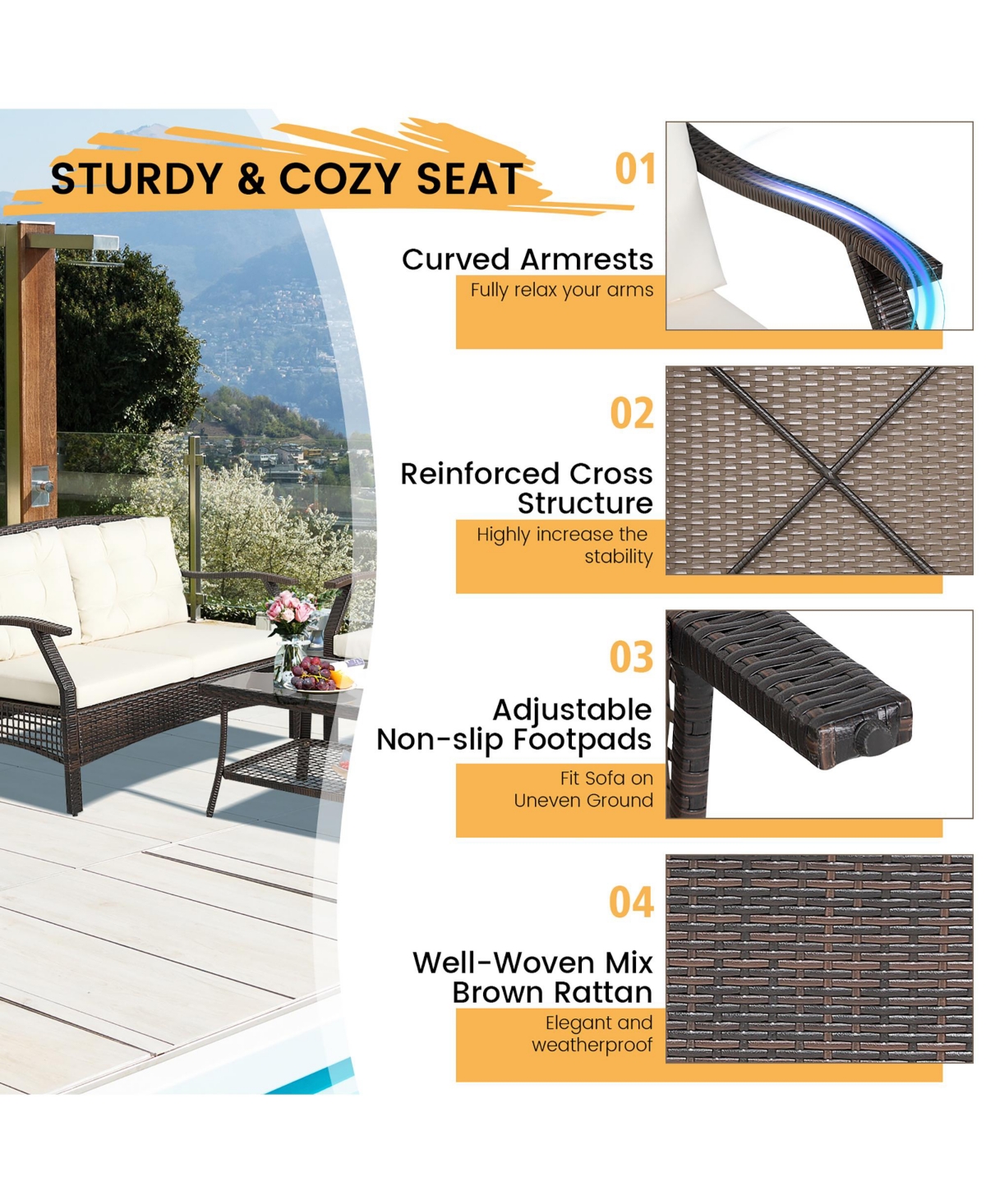 8 Pcs Outdoor Rattan Conversation Set Patio Rattan Sofa Set W/ Protective Cover