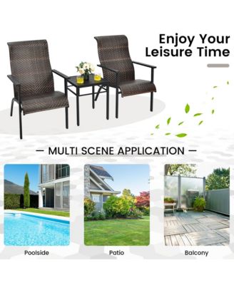 3PCS Rattan Bistro Chair Set Patio Furniture Set W/Table
