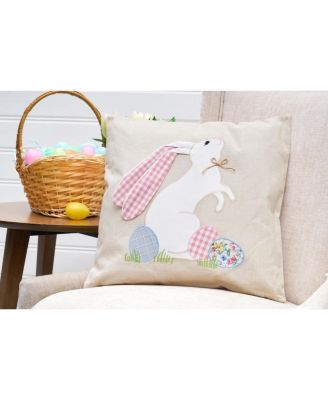 Bunny Eggs Embroidered Spring Easter Themed Decorative Accent Throw Pillow