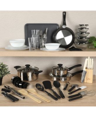 74 Piece Kitchen Combo Set: Cookware, Dinnerware, Cutlery, Flatware, Tools & Gadgets, storage and Glassware