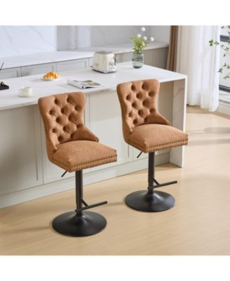 Set of 2 Metal/Faux Leather Adjustable Swivel Modern Design Bar Stools