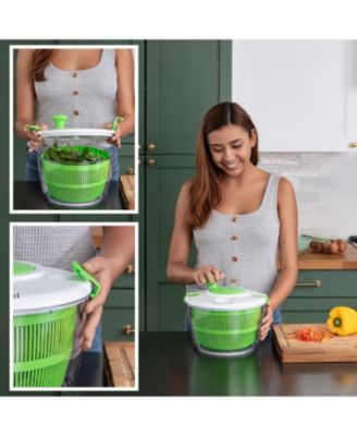 Manual Salad Spinner With Secure Lid Lock & Rotary Handle