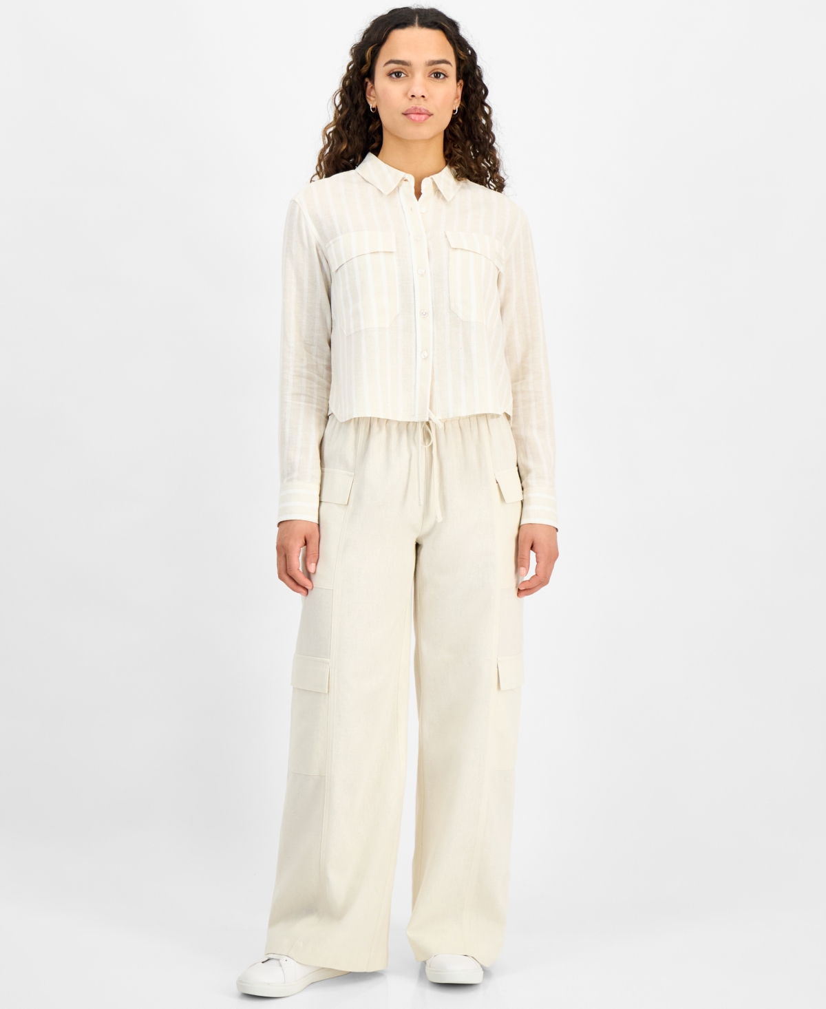 Dkny Jeans Petite High Rise Drawstring-waist Cargo Pants In Light City Khaki
