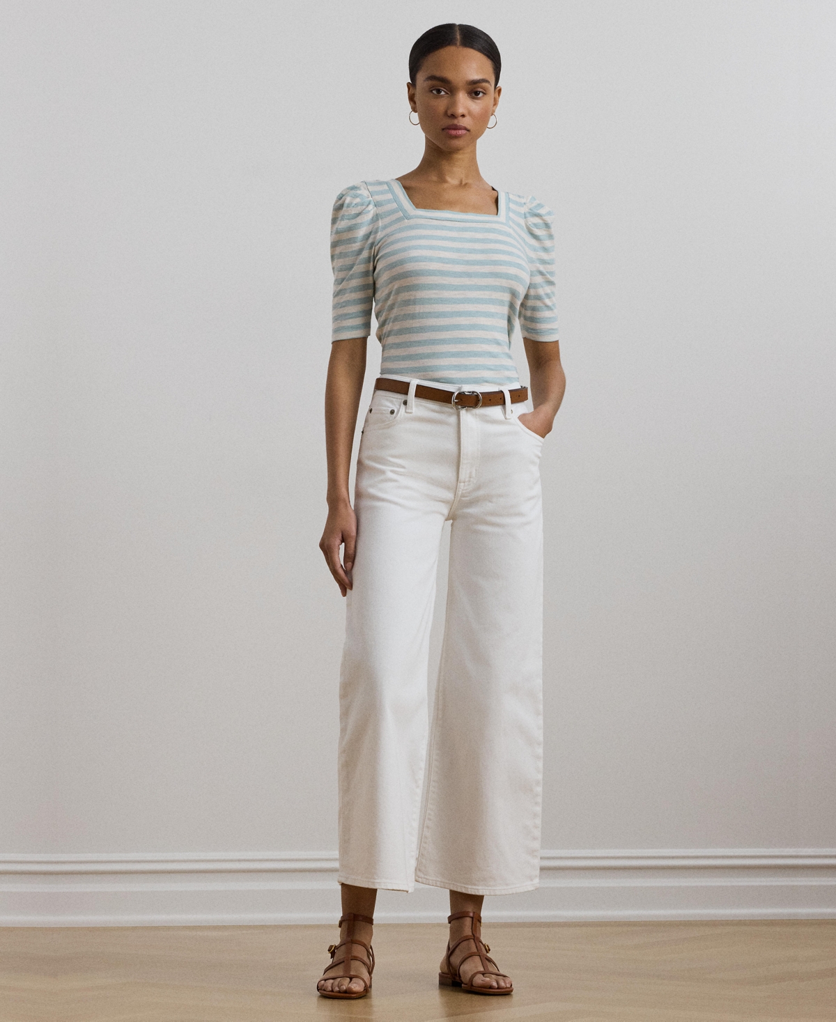 RALPH LAUREN WOMEN'S STRIPED COTTON JERSEY PUFF-SLEEVE TEE 
