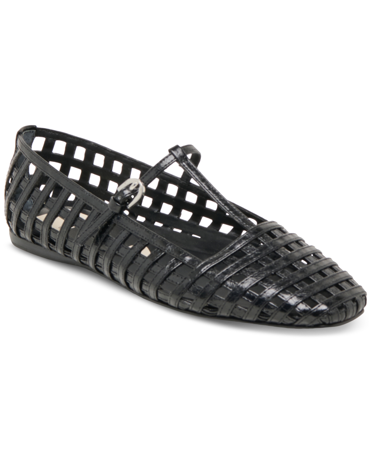 Dolce Vita Women's Rains T-strap Woven Mary Jane Flats In Black Leather