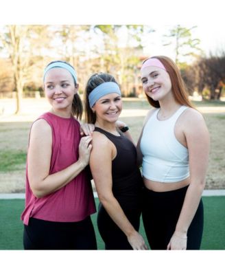 Women's Pack of Wide Training Headbands - Blue + Grey + Pink