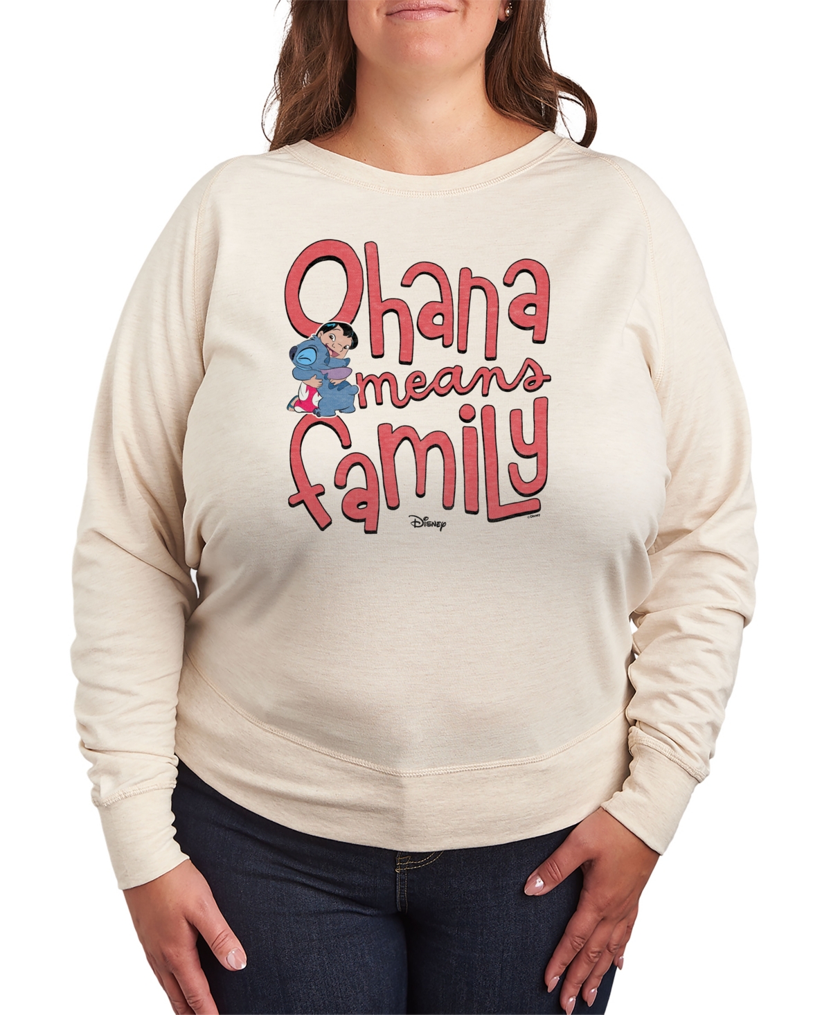 Plus Size Lilo and Stitch Ohana Means Family Pullover T-Shirts - Beige/Khaki