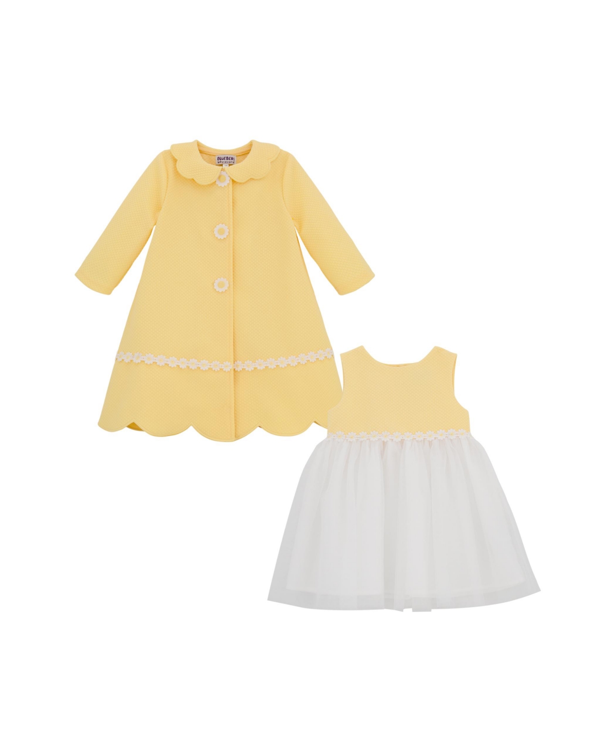 Shop Blueberi Boulevard Baby Girls 2-piece Daisy Embroidered Swing Coat Dress Set In Yellow