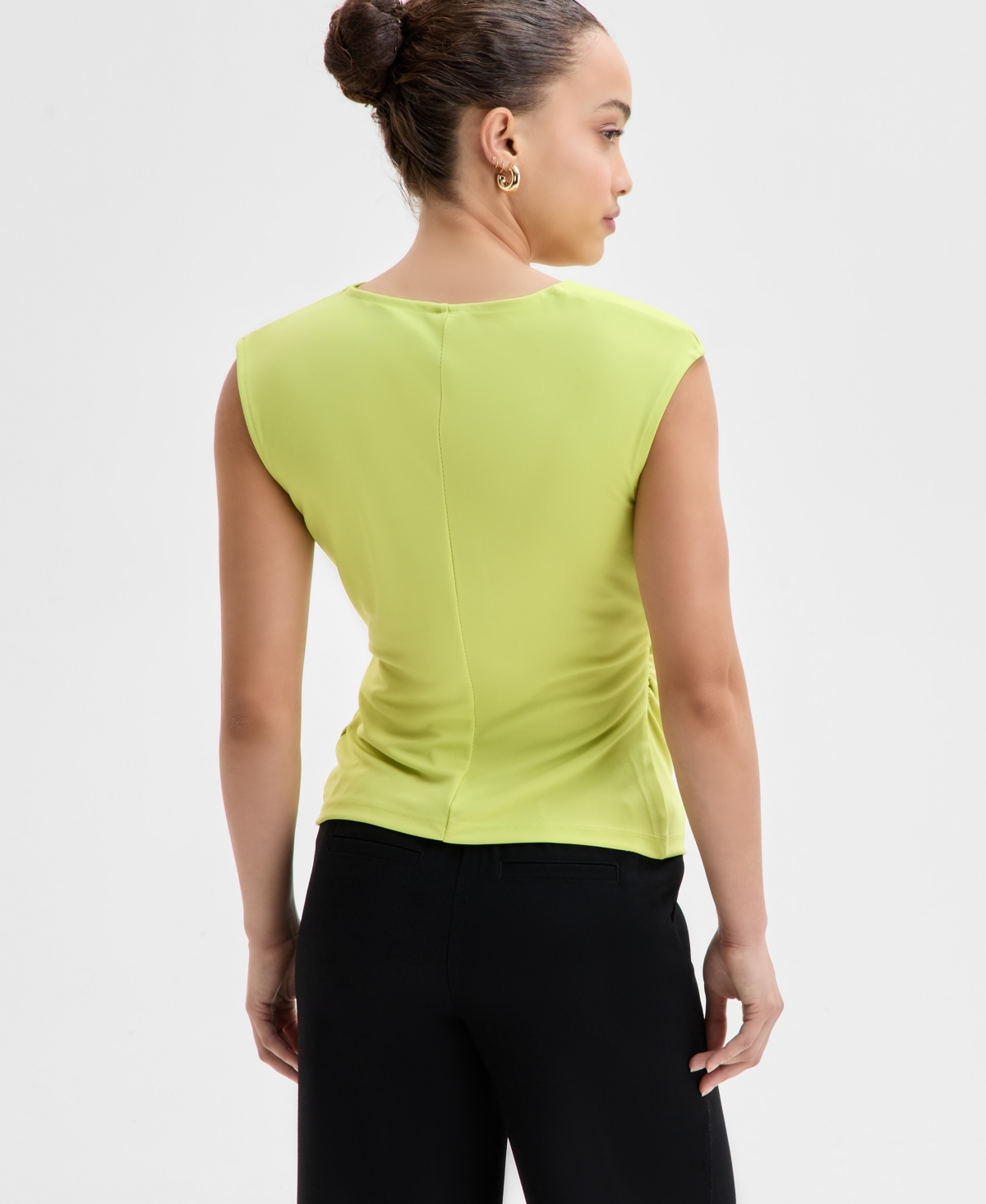 Inc International Concepts Petite Asymmetric Draped Top, Exclusively At Macy's In Lime Sash