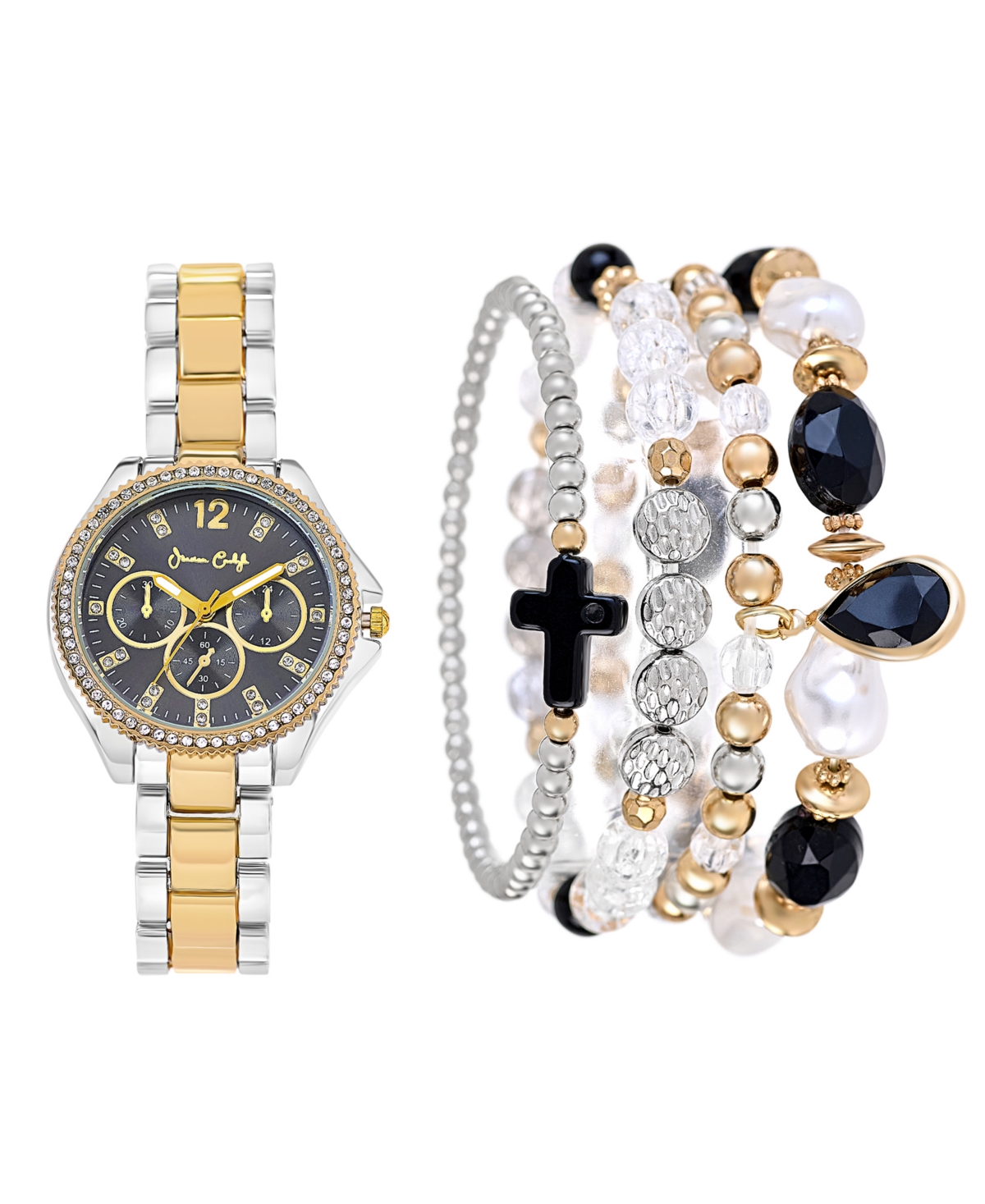 Women's Shiny Two Tone Metal Alloy Analog Watch, 34mm - Shiny Gold, Silver