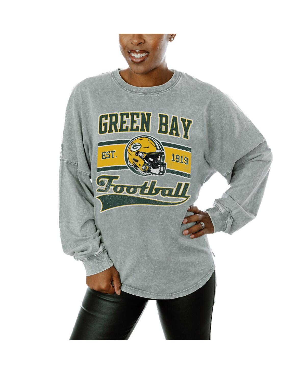 Shop Gameday Couture Women's Gray Green Bay Packers Snow Wash Oversized Long Sleeve T-shirt