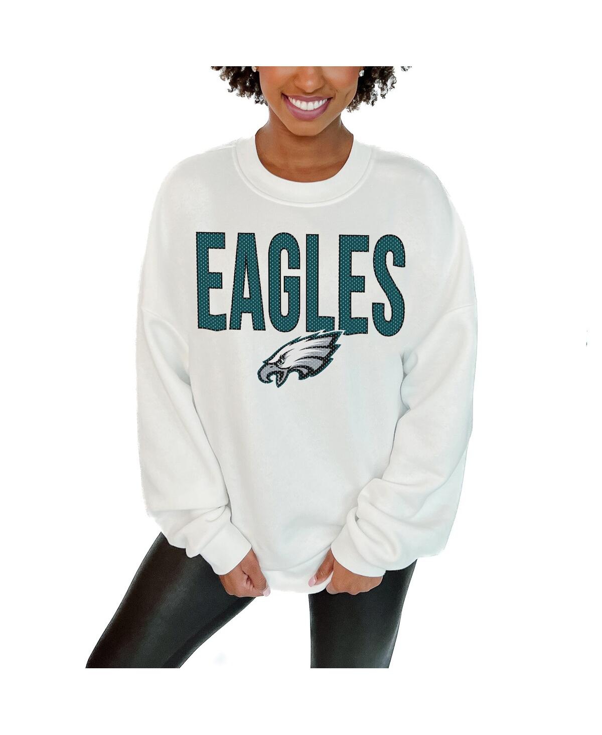 GAMEDAY COUTURE WOMEN'S WHITE PHILADELPHIA EAGLES JUST GO WITH IT OVERSIZED LONG SLEEVE CREWNECK SWEATSHIRT 