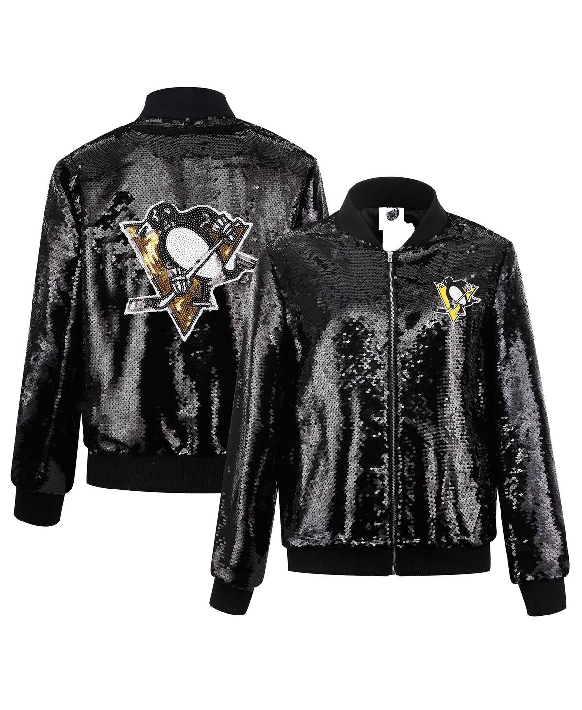 Women's Black Pittsburgh Penguins Sequin Full-Zip Jacket - Black