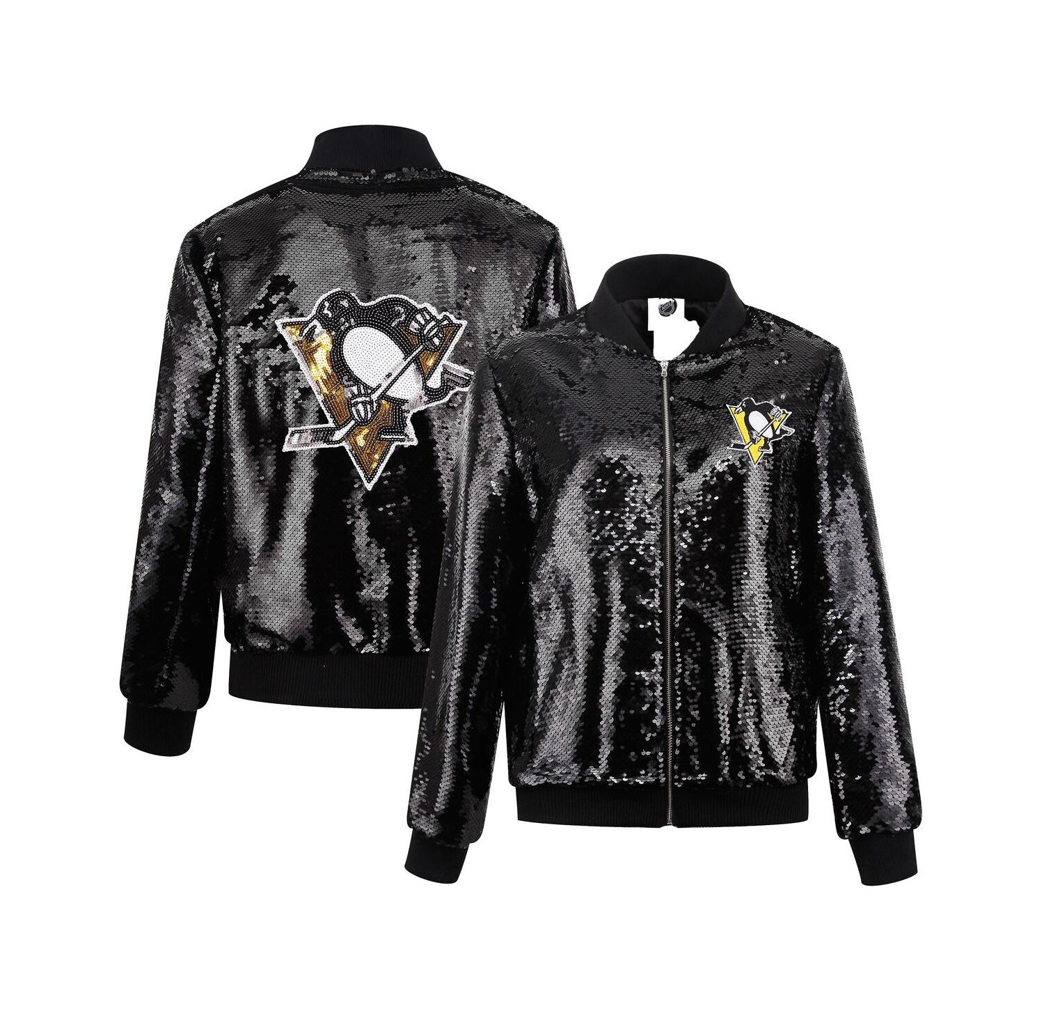 Women's Black Pittsburgh Penguins Sequin Full-Zip Jacket