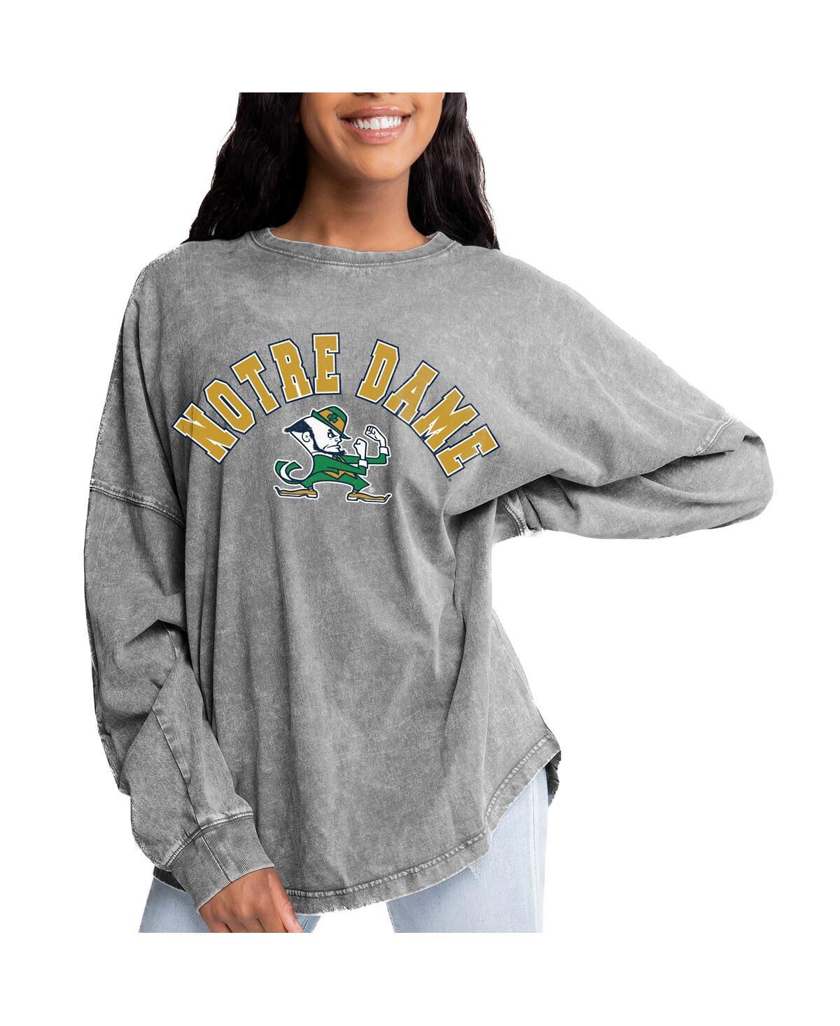 GAMEDAY COUTURE GRAY WOMEN'S NOTRE DAME FIGHTING IRISH FADED WASH PULLOVER SWEATSHIRT 