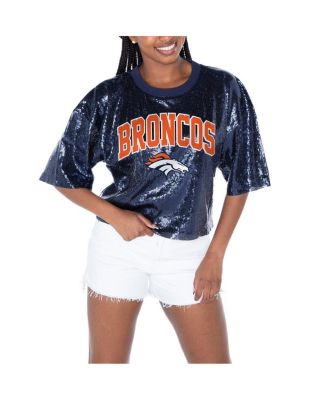 Gameday Couture - Women's  Navy Denver Broncos Rise Up Sequin Cropped T-Shirt