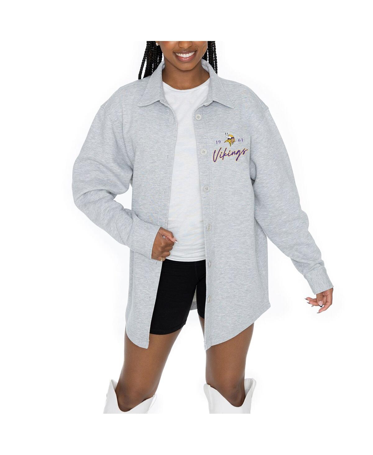 Shop Gameday Couture Women's Ash Minnesota Vikings Full-button Long Sleeve Overshirt