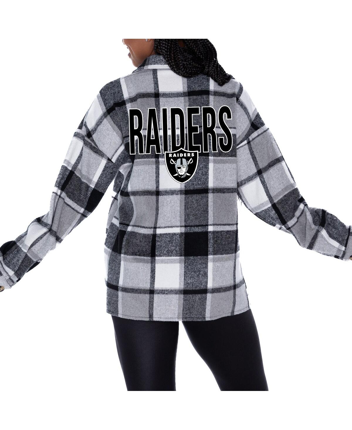 GAMEDAY COUTURE WOMEN'S GRAY LAS VEGAS RAIDERS FIELDSIDE FUN PLAID BUTTON-UP OVERSHIRT 
