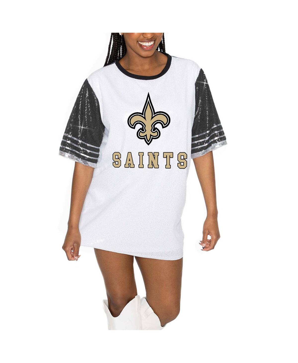 Shop Gameday Couture Women's White/black New Orleans Saints Bling It Full Sequin Jersey Dress In Black,white