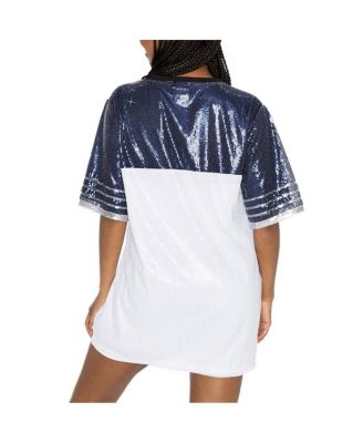 Women's White/Navy Dallas Cowboys Bling It Full Sequin Jersey Dress