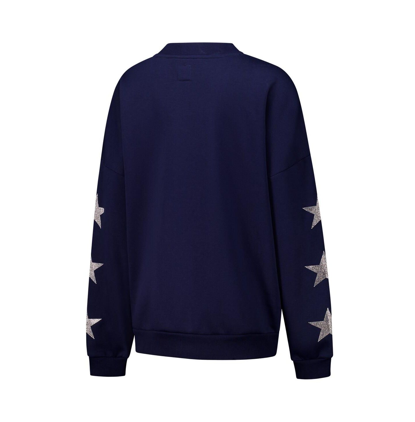 Женский свитер Gameday Couture Navy Denver Broncos Rhinestone Star Sleeve Settle the Score Tri-Blend Pullover — фото 2
