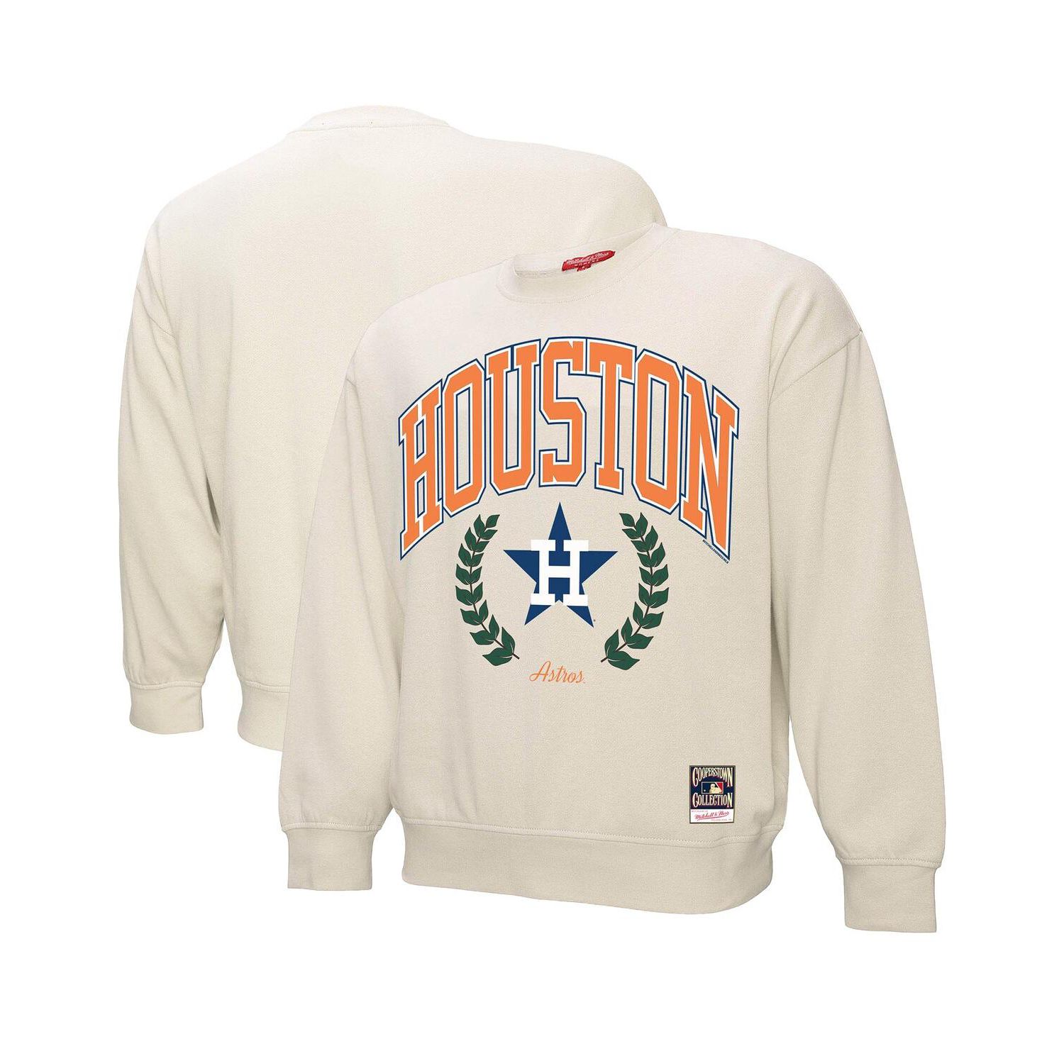 Women's Cream Houston Astros Cooperstown Collection Laurel Crew Pullover Sweatshirt