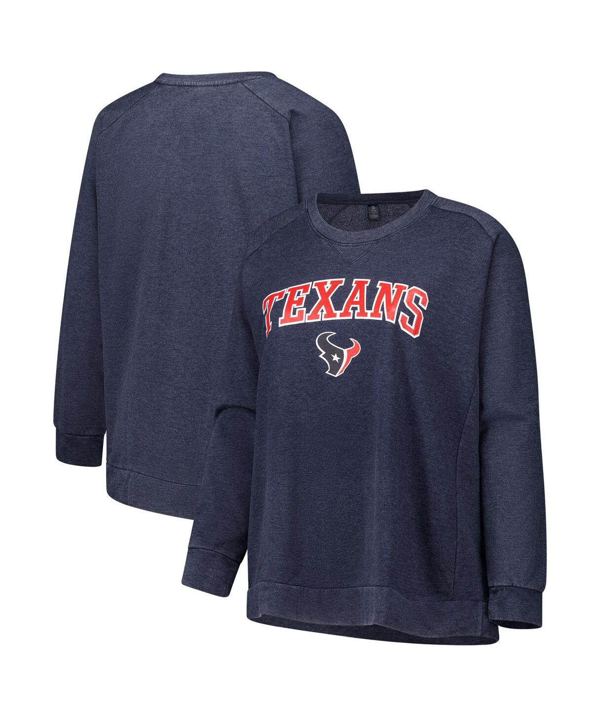 Women's Navy Houston Texans Acid Wash Raglan Pullover Sweatshirt - Navy