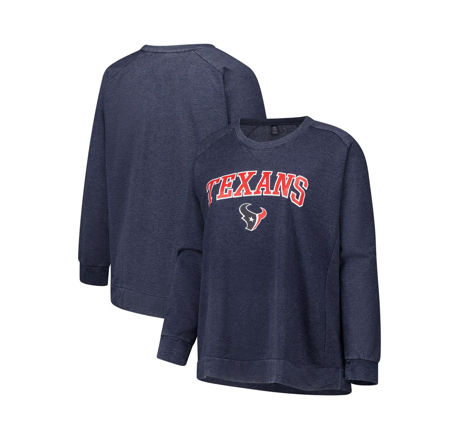 Women's Navy Houston Texans Acid Wash Raglan Pullover Sweatshirt
