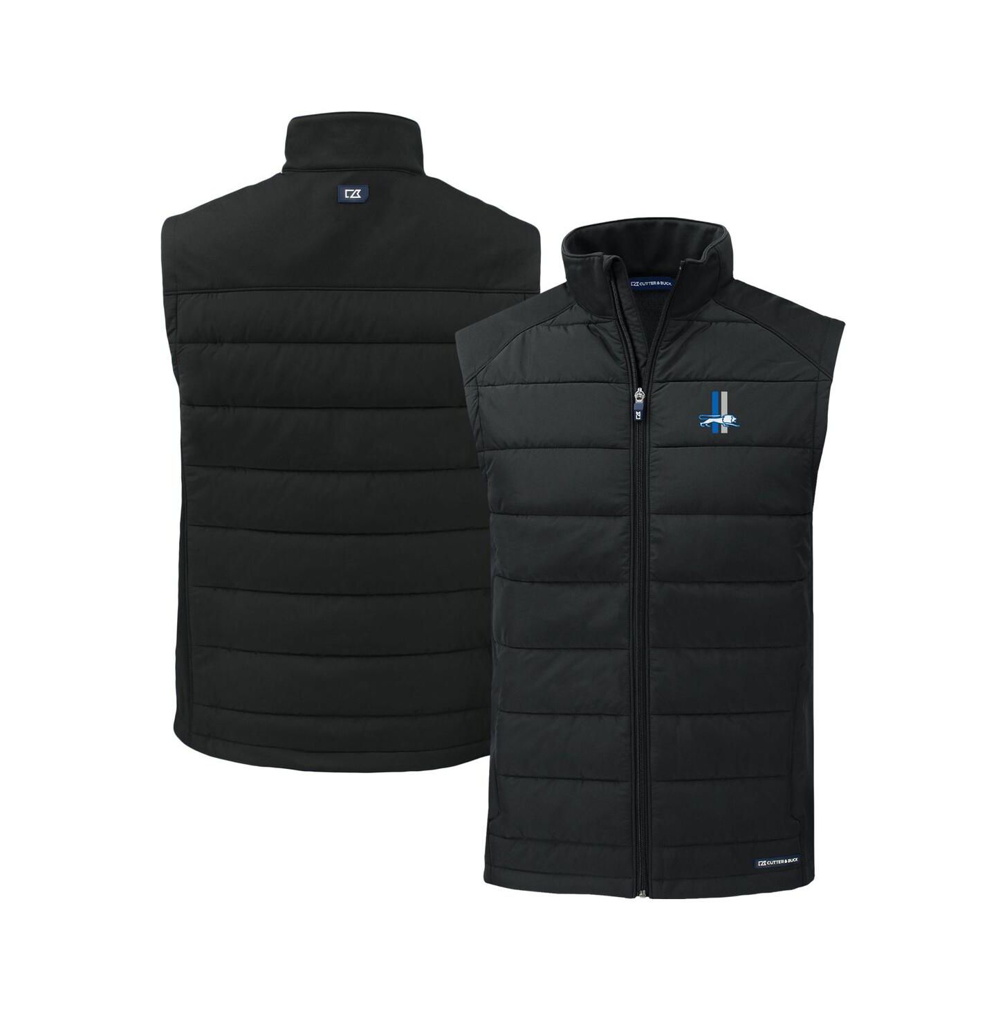 Мужской жилет Cutter & Buck Black Detroit Lions Throwback Evoke Hybrid Eco Softshell Full-Zip Vest — фото 1