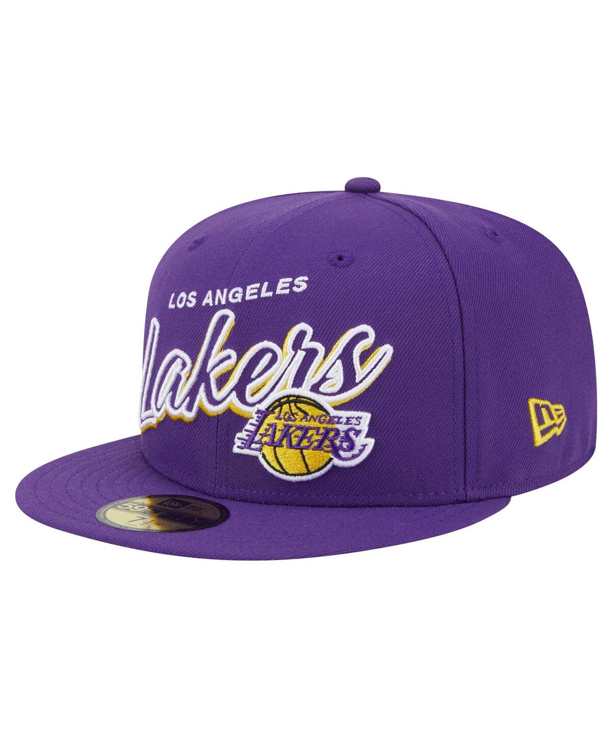 New Era Men's Purple Los Angeles Lakers Sport Night Script Sided 59fifty Fitted Hat In Purple